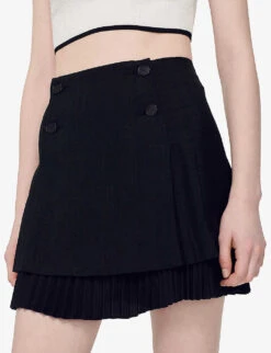 Sandro Zalana Pleated Woven Mini Skirt -Ted Baker Store R04111180 NOIRGRIS ALT04