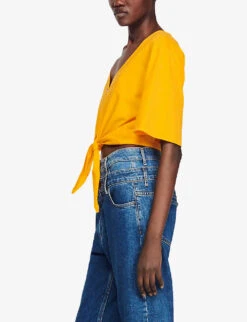 Sandro Jewel-buttoned Cotton T-shirt -Ted Baker Store R04111260 JAUNESORANGES ALT02