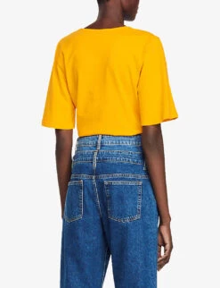 Sandro Jewel-buttoned Cotton T-shirt -Ted Baker Store R04111260 JAUNESORANGES ALT03