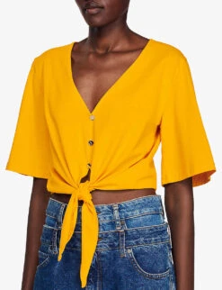 Sandro Jewel-buttoned Cotton T-shirt -Ted Baker Store R04111260 JAUNESORANGES ALT04