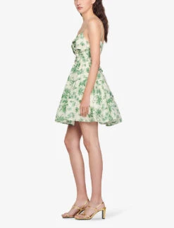 Sandro Nances Tree-print Open-work Linen-blend Mini Dress -Ted Baker Store R04111299 VERTS ALT02