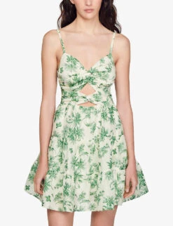 Sandro Nances Tree-print Open-work Linen-blend Mini Dress -Ted Baker Store R04111299 VERTS ALT04