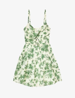 Sandro Nances Tree-print Open-work Linen-blend Mini Dress