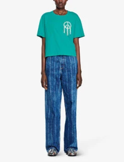 Sandro Mercury Logo-print Cotton T-shirt -Ted Baker Store R04111302 BLEUS ALT02