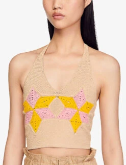 Sandro Muguette Crochet-star Open-back Knitted Top 11 Sandro Muguette Crochet-star Open-back Knitted Top -Ted Baker Store R04111319 NATURELS ALT04