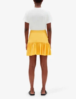 CLAUDIE PIERLOT Draped-effect Ruffle-trim Linen-blend Mini Skirt -Ted Baker Store R04113186 JAUNESORANGES ALT03