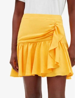 CLAUDIE PIERLOT Draped-effect Ruffle-trim Linen-blend Mini Skirt -Ted Baker Store R04113186 JAUNESORANGES ALT04