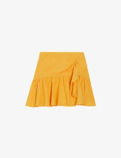 CLAUDIE PIERLOT Draped-effect Ruffle-trim Linen-blend Mini Skirt