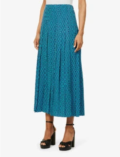 ME AND EM Geometric-print Woven Maxi Skirt -Ted Baker Store R04117213 NAVYTURQUOISE ALT02
