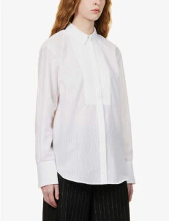 ME AND EM Striped Pleated-panel Organic-cotton Shirt -Ted Baker Store R04117219 WHITE ALT02