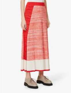 ME AND EM Colour-blocked Ribbed-knit Wool-blend Midi Skirt -Ted Baker Store R04117225 BURNTORANGECREAM ALT02