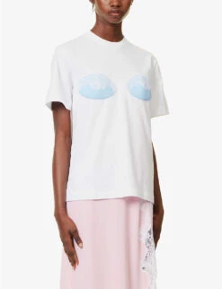 Christopher Kane Lace-trim Organic-cotton T-shirt -Ted Baker Store R04118392 WHITEBLUE ALT02