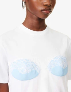 Christopher Kane Lace-trim Organic-cotton T-shirt -Ted Baker Store R04118392 WHITEBLUE ALT04