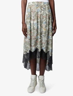 Zadig & Voltaire Joslin Floral-print Woven Midi Skirt -Ted Baker Store R04118654 KAKI ALT02