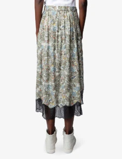 Zadig & Voltaire Joslin Floral-print Woven Midi Skirt -Ted Baker Store R04118654 KAKI ALT03