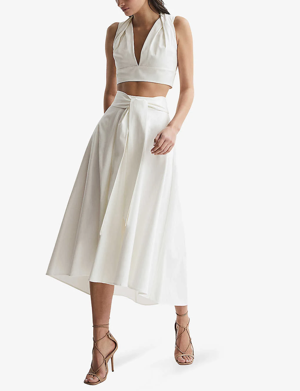 Reiss Rebecca Asymmetric-hem Stretch-cotton Midi Skirt 4 Reiss Rebecca Asymmetric-hem Stretch-cotton Midi Skirt - Image 2