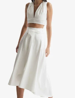 Reiss Rebecca Asymmetric-hem Stretch-cotton Midi Skirt 9 Reiss Rebecca Asymmetric-hem Stretch-cotton Midi Skirt -Ted Baker Store R04118950 WHITE ALT02