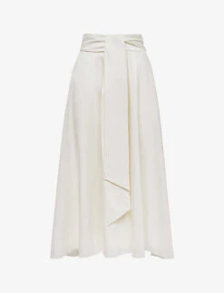 Reiss Rebecca Asymmetric-hem Stretch-cotton Midi Skirt