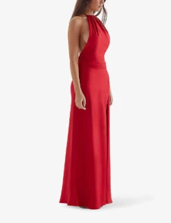 Zanab Halter-neck Thigh-split Woven Maxi Dress -Ted Baker Store R04120636 REDROSE ALT01