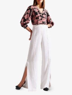 Ted Baker Stephii Floral-print Lace-trim Crepe Blouse -Ted Baker Store R04121163 BLACK ALT01