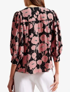 Ted Baker Stephii Floral-print Lace-trim Crepe Blouse -Ted Baker Store R04121163 BLACK ALT03