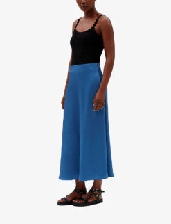 CLAUDIE PIERLOT Sapino Mid-rise Flared Satin Midi Skirt -Ted Baker Store R04121430 BLEUS ALT02