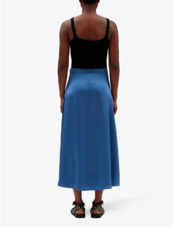 CLAUDIE PIERLOT Sapino Mid-rise Flared Satin Midi Skirt -Ted Baker Store R04121430 BLEUS ALT03