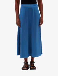 CLAUDIE PIERLOT Sapino Mid-rise Flared Satin Midi Skirt -Ted Baker Store R04121430 BLEUS ALT04