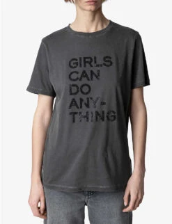 Zadig & Voltaire Bella Crystal-embellished Cotton-jersey T-shirt -Ted Baker Store R04121841 CARBONE ALT02