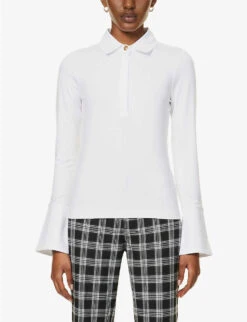 ME AND EM Button-neck Long-sleeved Stretch-woven Top -Ted Baker Store R04122150 FRESHWHITE ALT02