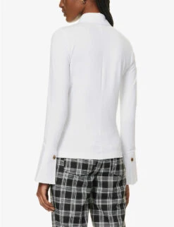 ME AND EM Button-neck Long-sleeved Stretch-woven Top -Ted Baker Store R04122150 FRESHWHITE ALT03