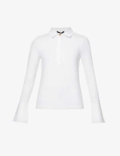 ME AND EM Button-neck Long-sleeved Stretch-woven Top