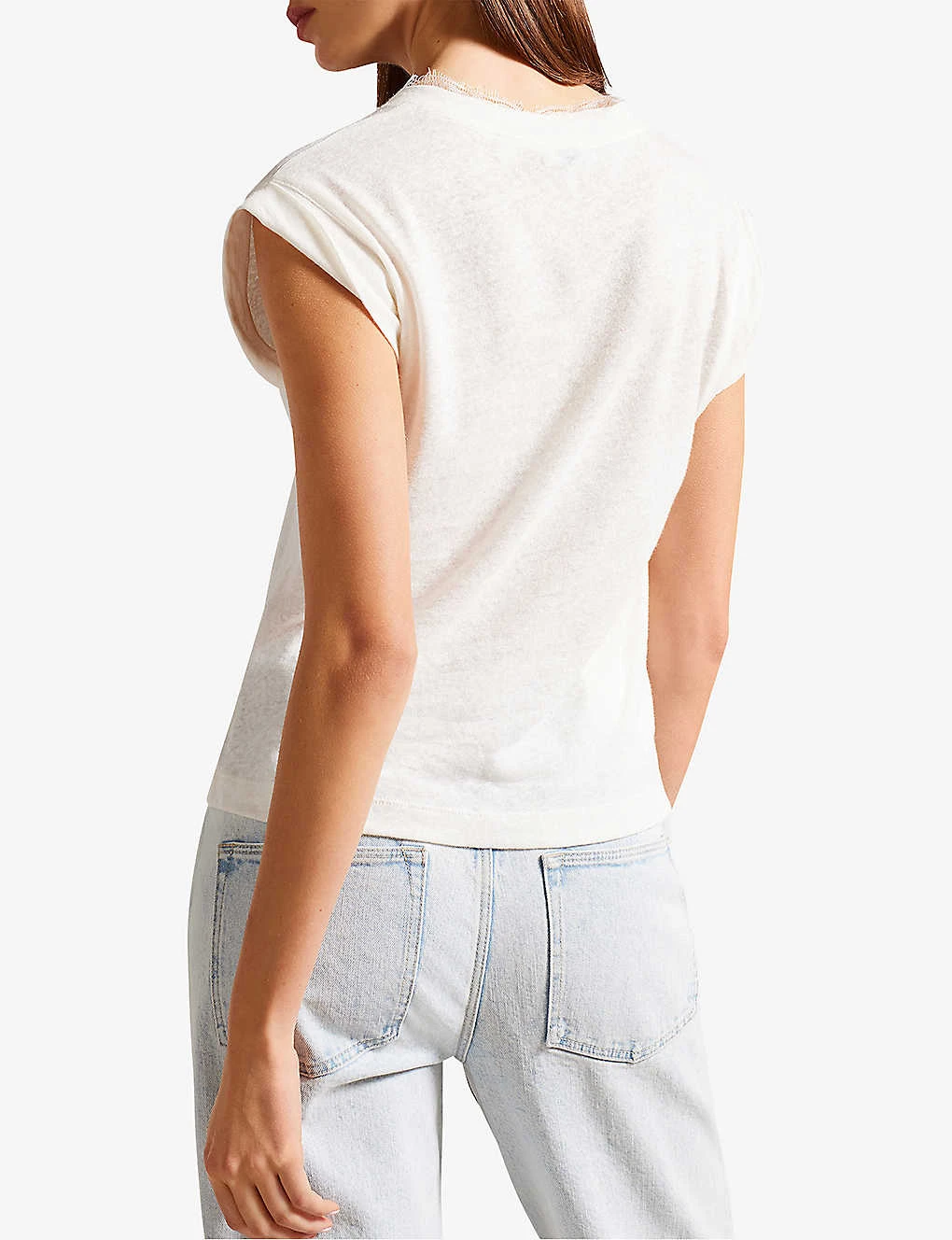 Ted Baker Effiy Lace-trimmed V-neck Linen And Cotton-blend T-shirt 6 Ted Baker Effiy Lace-trimmed V-neck Linen And Cotton-blend T-shirt - Image 4