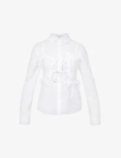 Lace-overlay Striped Cotton Shirt