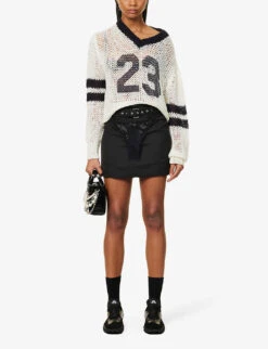 Thong-appliqué Mid-rise Woven Mini Skirt -Ted Baker Store R04123230 BLACK ALT01