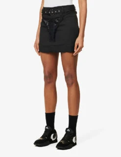 Thong-appliqué Mid-rise Woven Mini Skirt -Ted Baker Store R04123230 BLACK ALT02
