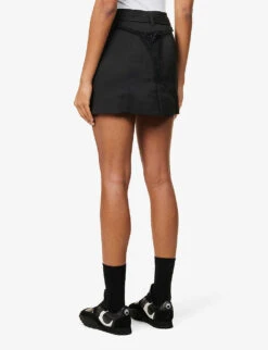 Thong-appliqué Mid-rise Woven Mini Skirt -Ted Baker Store R04123230 BLACK ALT03