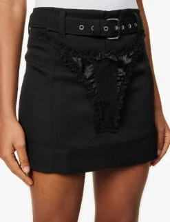 Thong-appliqué Mid-rise Woven Mini Skirt -Ted Baker Store R04123230 BLACK ALT04
