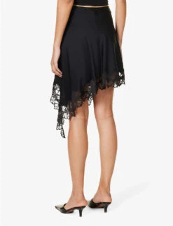 STELLA MCCARTNEY Asymmetric-hem Lace-embroidered Woven-blend Mini Skirt -Ted Baker Store R04125568 BLACK ALT03