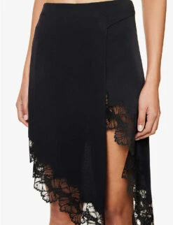 STELLA MCCARTNEY Asymmetric-hem Lace-embroidered Woven-blend Mini Skirt -Ted Baker Store R04125568 BLACK ALT04