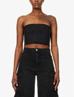 Hudson X Zoe Costello Stevie Cropped Stretch-denim Corset Top 9 Hudson X Zoe Costello Stevie Cropped Stretch-denim Corset Top -Ted Baker Store R04125837 BLACKROCK ALT02
