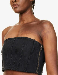 Hudson X Zoe Costello Stevie Cropped Stretch-denim Corset Top 11 Hudson X Zoe Costello Stevie Cropped Stretch-denim Corset Top -Ted Baker Store R04125837 BLACKROCK ALT04