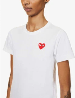 Comme Des Garçons Play Heart-appliqué Slim-fit Cotton-jersey Top -Ted Baker Store R04126229 WHITE ALT04