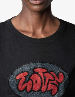 Zadig & Voltaire Adele Crystal-embellished-logo Cotton-blend T-shirt -Ted Baker Store R04126796 NOIR ALT04