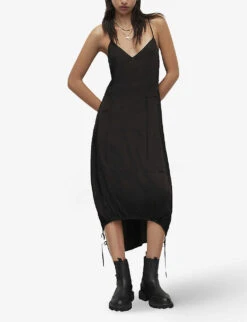 AllSaints Kaye Drawcord-hem Recycled Polyester-blend Maxi Dress -Ted Baker Store R04127005 BLACK ALT02