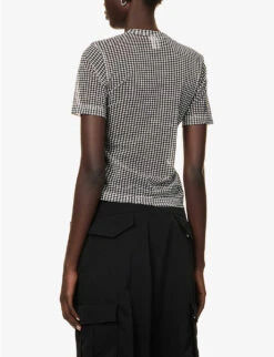 Check-patterned Ruched-appliqué Regular-fit Woven Top -Ted Baker Store R04127327 BLACKXWHITE ALT03