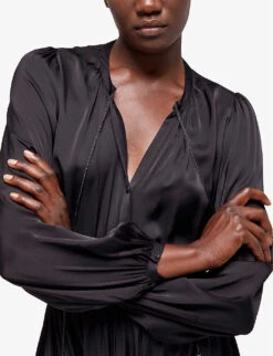 THE KOOPLES Open-collar Elasticated-waist Woven Midi Dress -Ted Baker Store R04127749 BLA01 ALT02