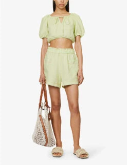 Rosa Cropped Relaxed-fit Organic-linen Top -Ted Baker Store R04128931 NEONLIME ALT01