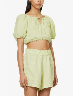 Rosa Cropped Relaxed-fit Organic-linen Top -Ted Baker Store R04128931 NEONLIME ALT02