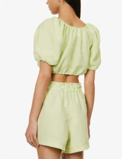 Rosa Cropped Relaxed-fit Organic-linen Top -Ted Baker Store R04128931 NEONLIME ALT03
